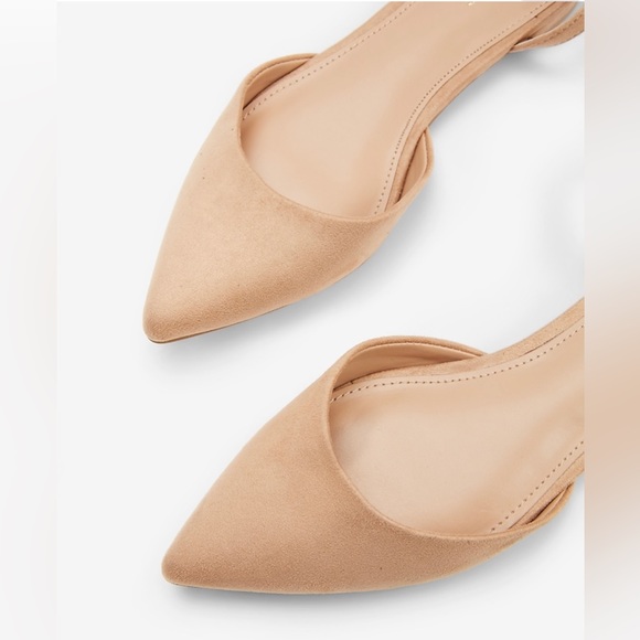 Rhinestone Embellished Nude Suede Flats w/ Ankle Strap - Picture 2 of 3